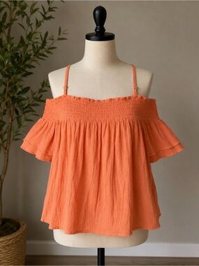 Lily White Orange Off-Shoulder Smocked Camisole